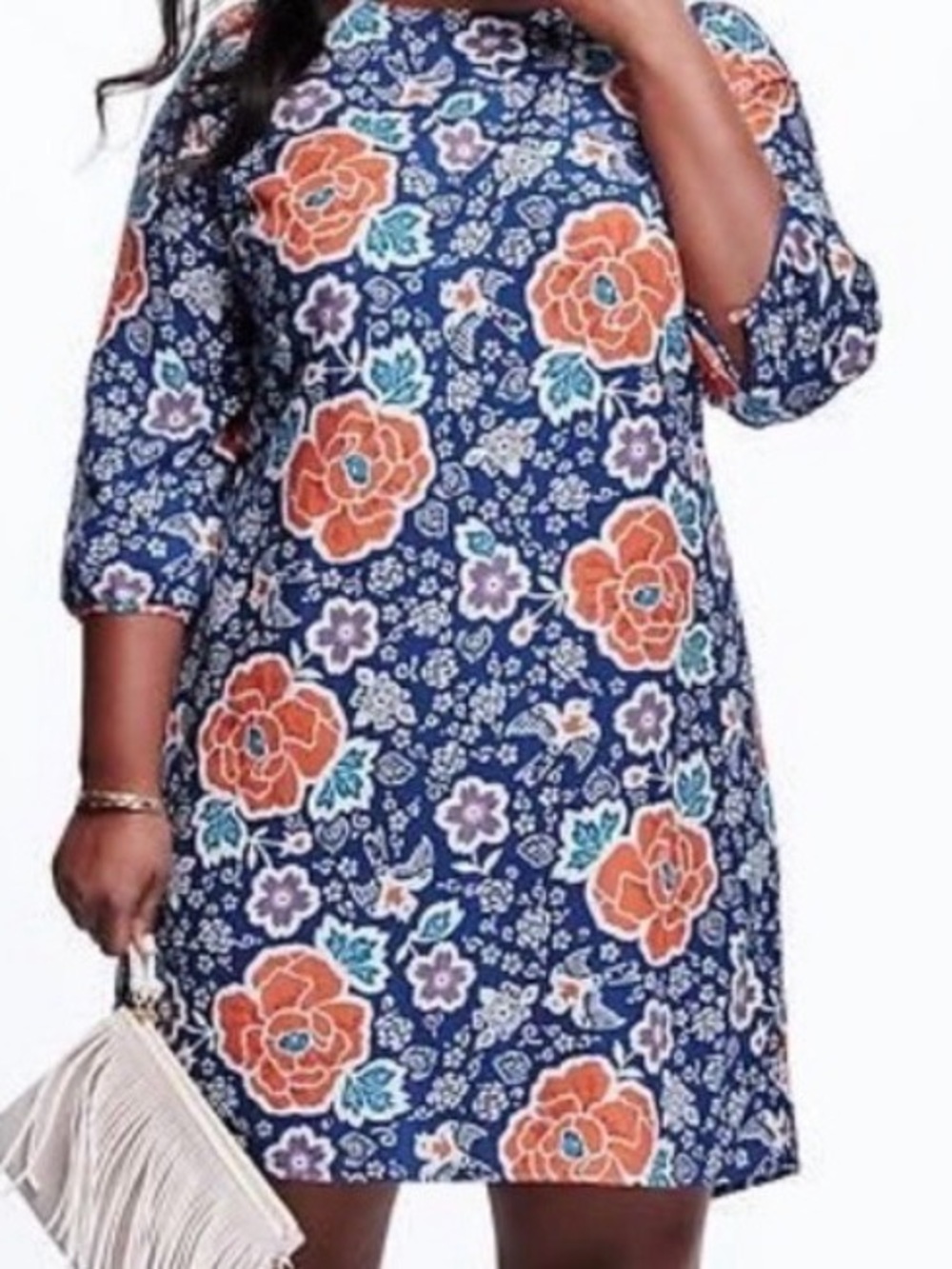 Old Navy Navy Floral Dress with Orange and Purple Blooms